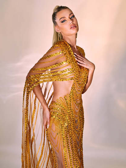 Chana Sequin Crystal Mesh Maxi Dress-Mix MIx Style