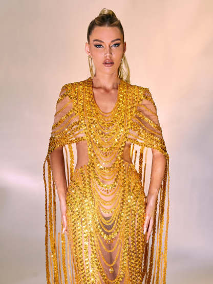 Chana Sequin Crystal Mesh Maxi Dress-Mix MIx Style