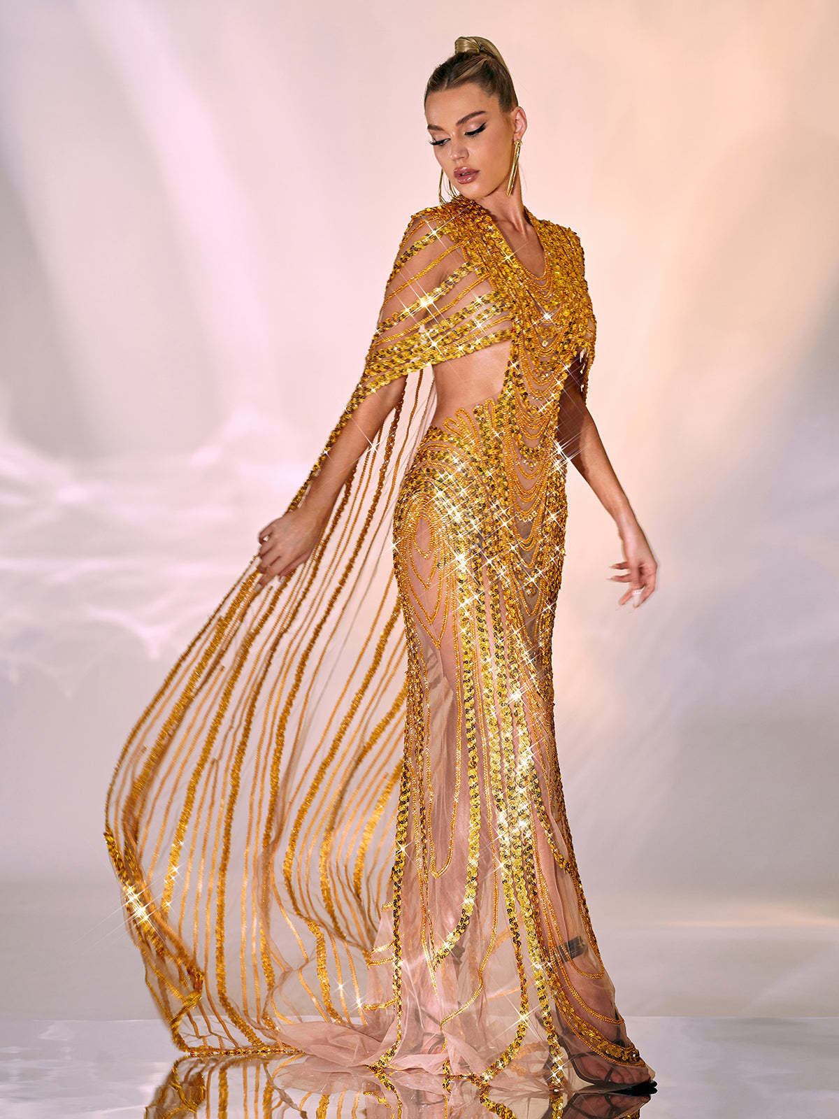 Chana Sequin Crystal Mesh Maxi Dress-Mix MIx Style