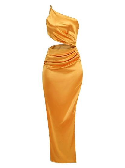 Chara One Shoulder Cutout Maxi Dress In Gold-Mix MIx Style