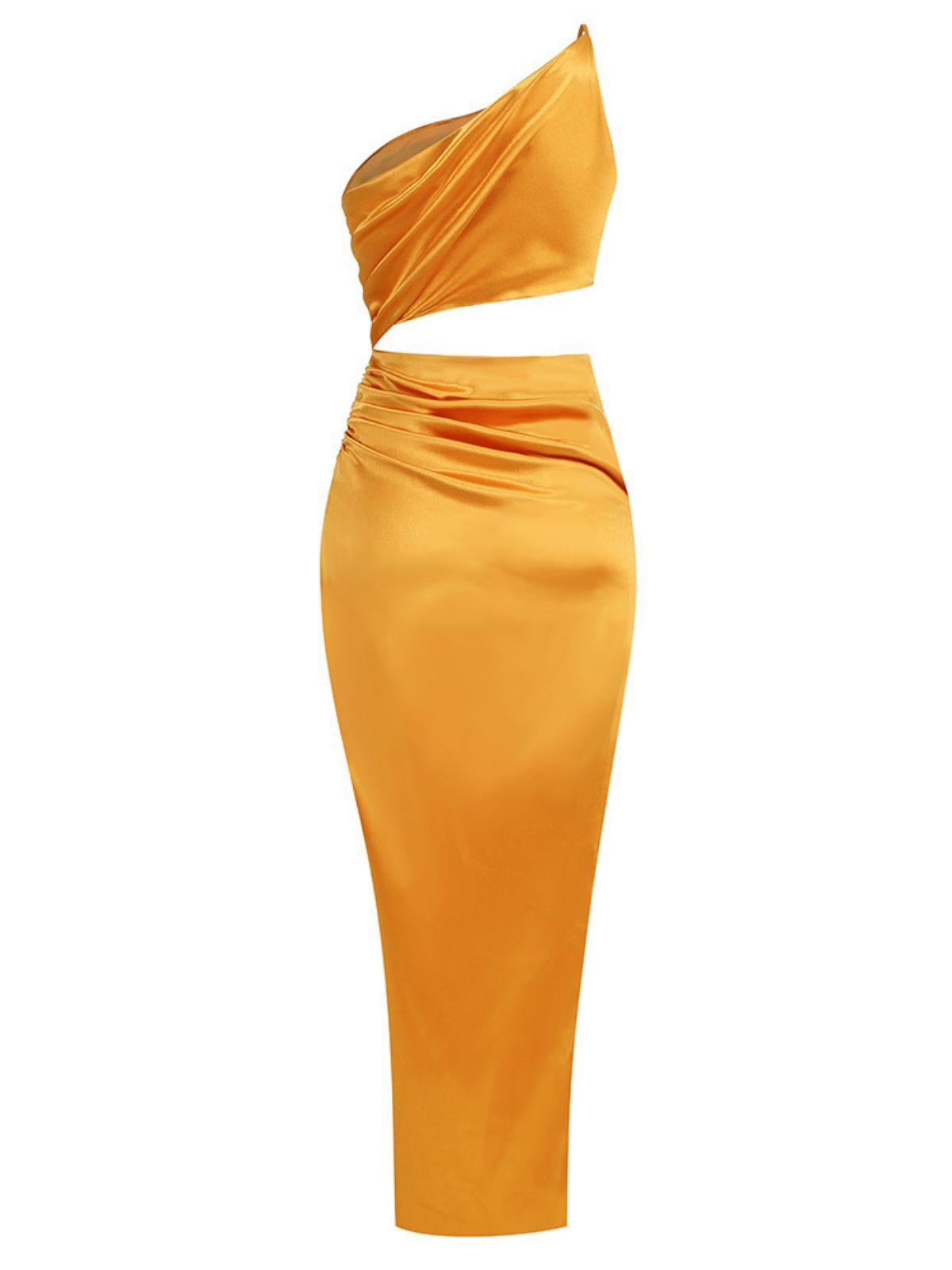 Chara One Shoulder Cutout Maxi Dress In Gold-Mix MIx Style