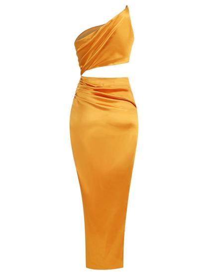 Chara One Shoulder Cutout Maxi Dress In Gold-Mix MIx Style