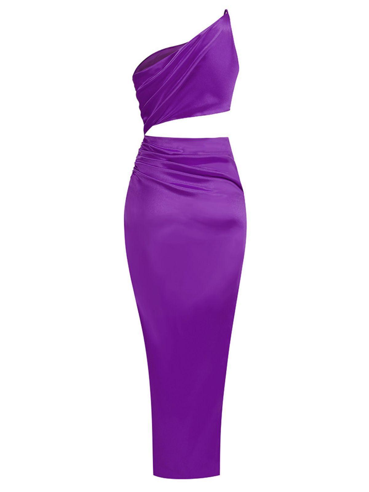 Chara One Shoulder Cutout Maxi Dress In Purple-Mix MIx Style