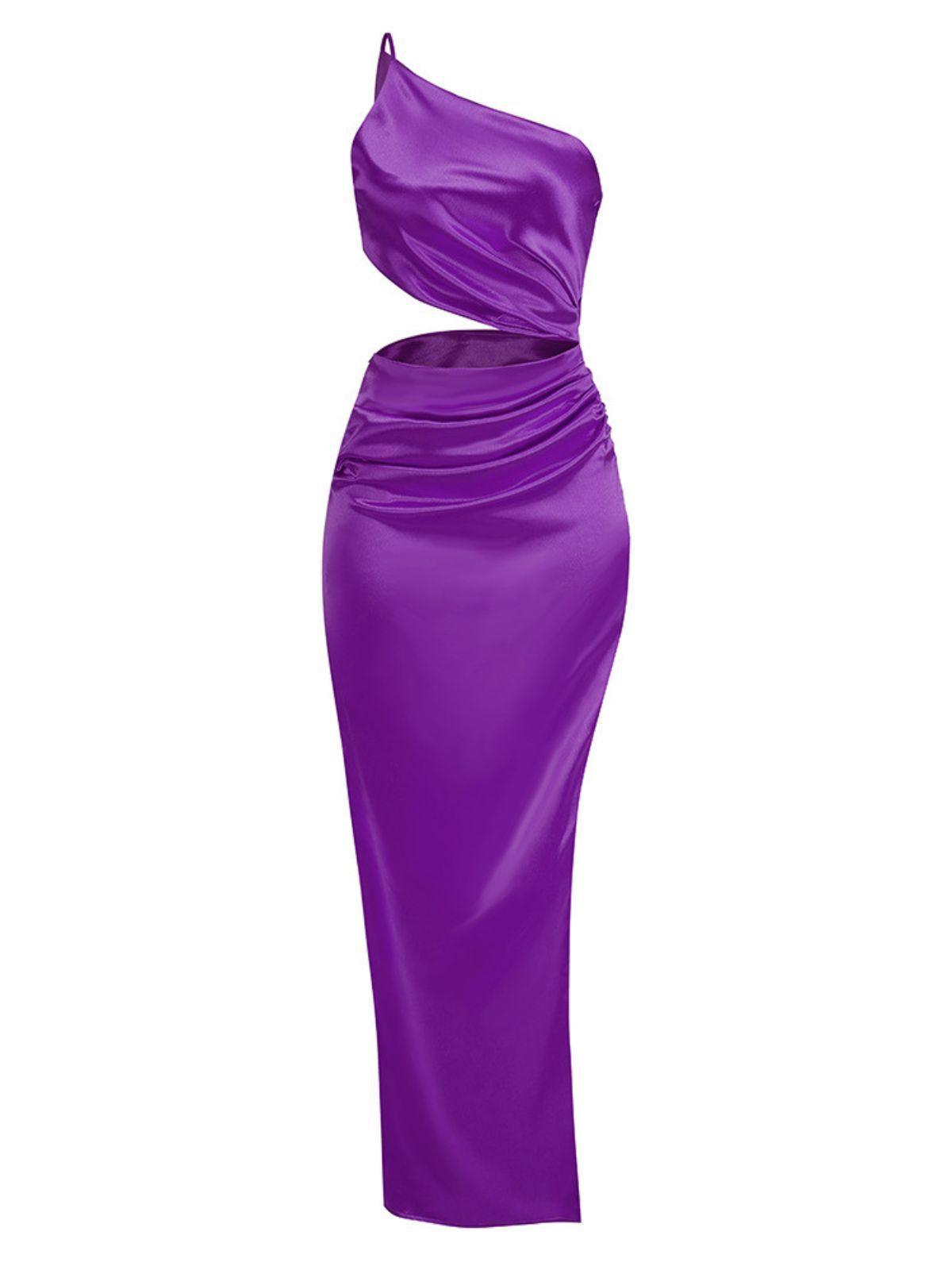 Chara One Shoulder Cutout Maxi Dress In Purple-Mix MIx Style