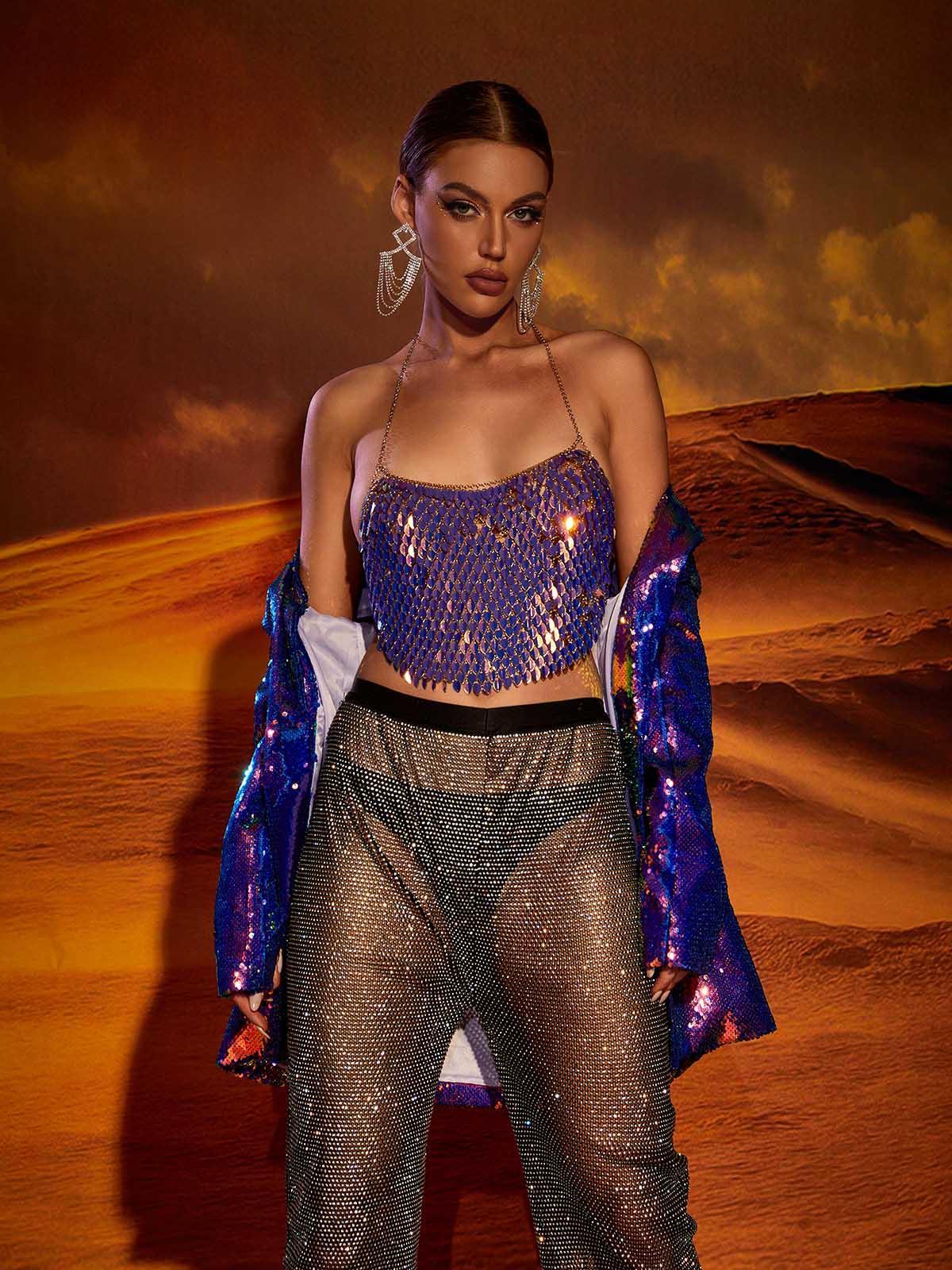 Chloe Sequin Top In Purple-Mix MIx Style