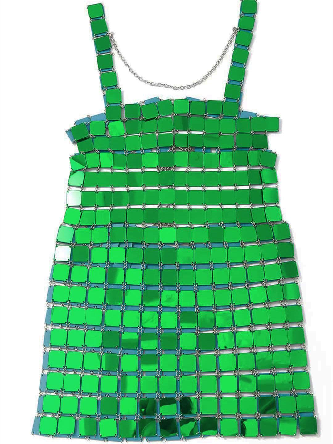 Christina Chainmail Split Green Mini Dress-Mix MIx Style