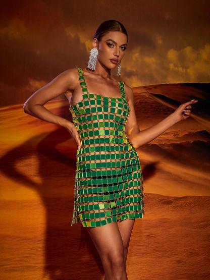 Christina Chainmail Split Light Green Mini Dress-Mix MIx Style