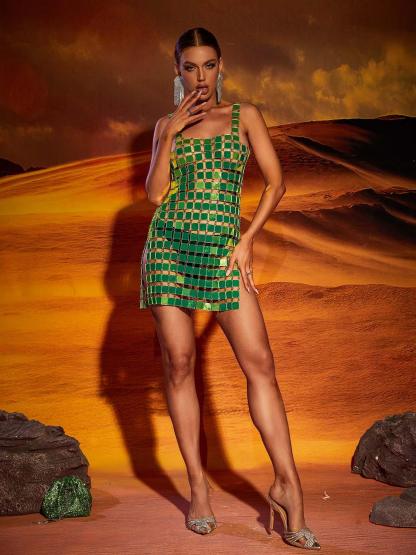 Christina Chainmail Split Light Green Mini Dress-Mix MIx Style