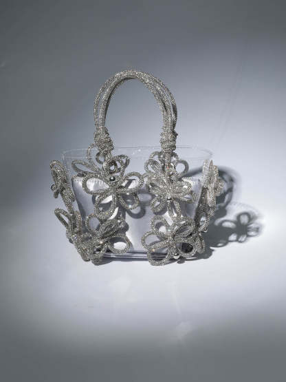 Chrysanthemum Crystal Flower Bag In Silver | Mix Mix Style [Hot Seller]-Mix MIx Style