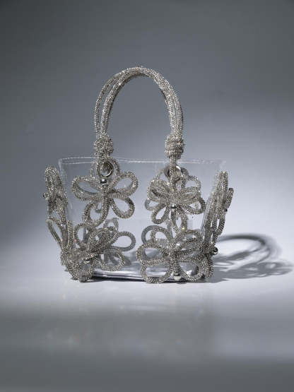 Chrysanthemum Crystal Flower Bag In Silver | Mix Mix Style [Hot Seller]-Mix MIx Style