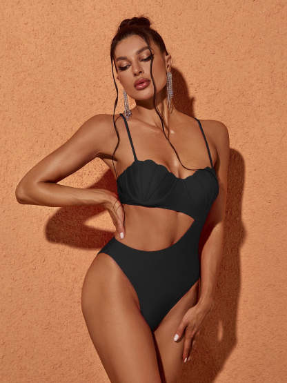 Framed Cutout One Piece Swimsuit In Black | Mix Mix Style-Mix MIx Style