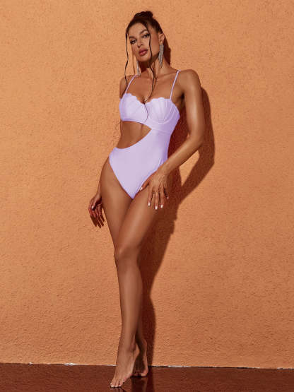 Chic Frame Cutout One Piece Swimsuit In Lilac | Mix Mix Style-Mix MIx Style