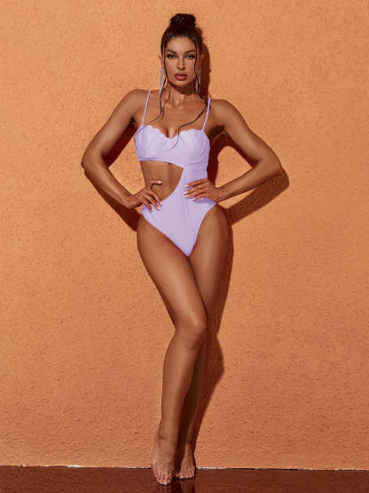Chic Frame Cutout One Piece Swimsuit In Lilac | Mix Mix Style-Mix MIx Style