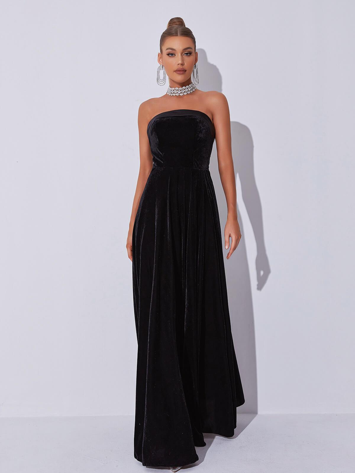Colleen Velvet Strapless Maxi Dress in Black-Mix MIx Style