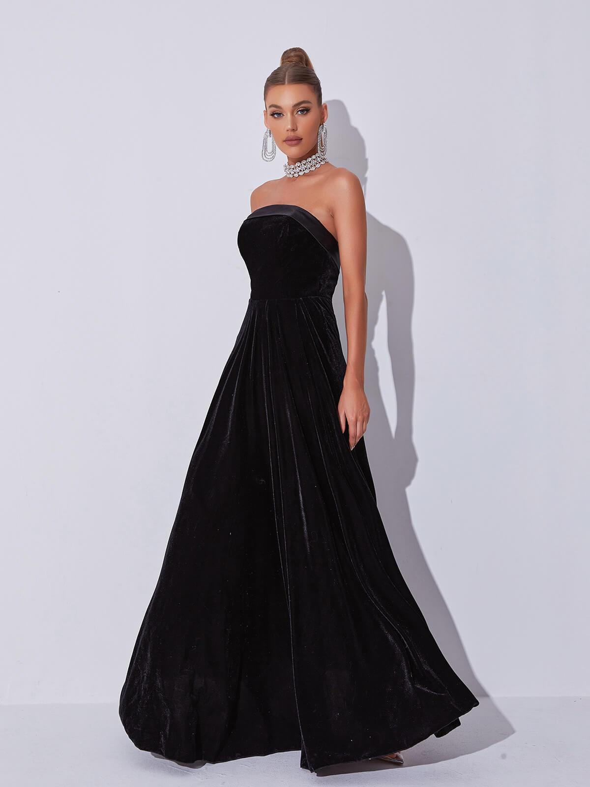 Colleen Velvet Strapless Maxi Dress in Black-Mix MIx Style