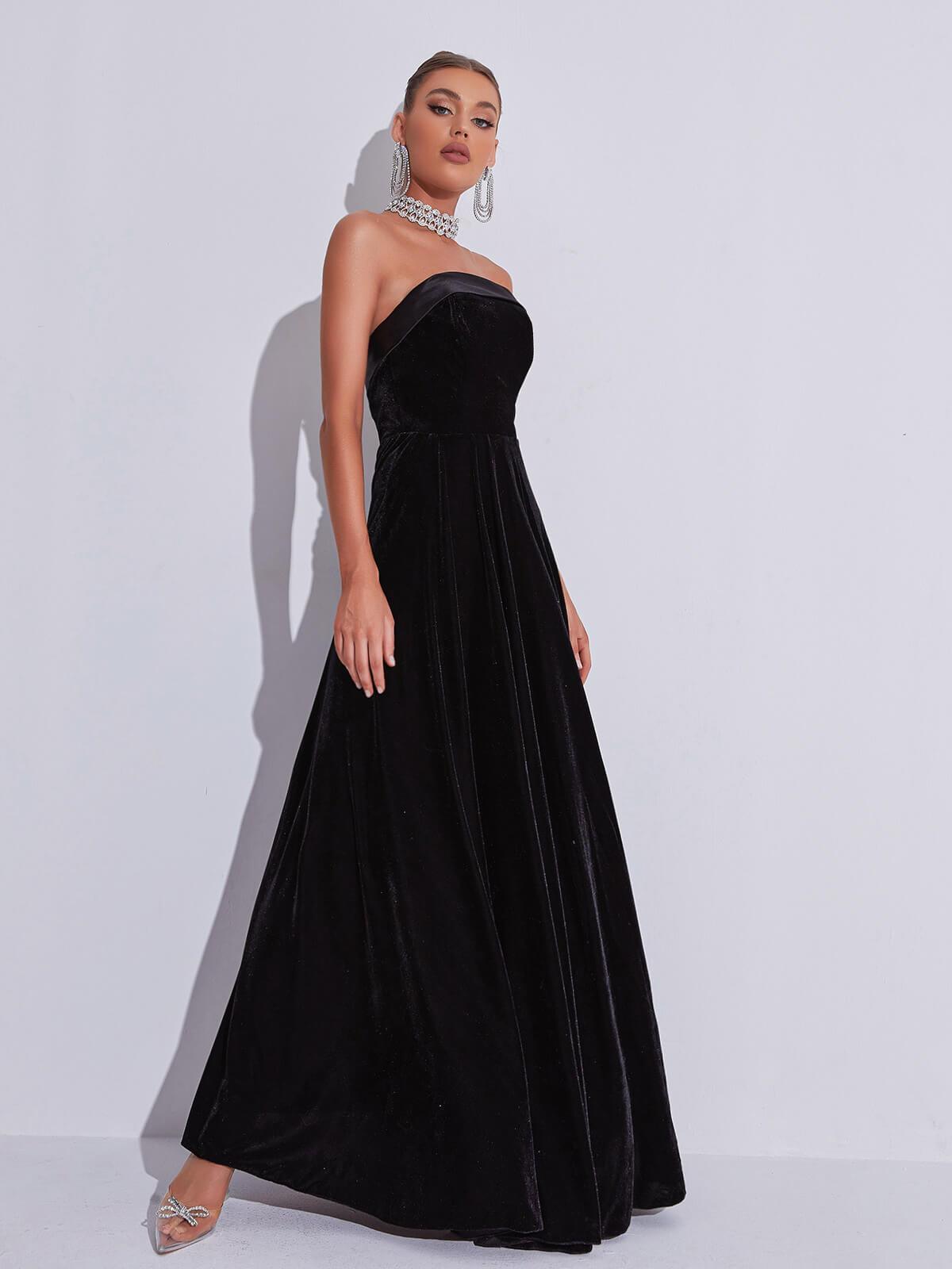 Colleen Velvet Strapless Maxi Dress in Black-Mix MIx Style
