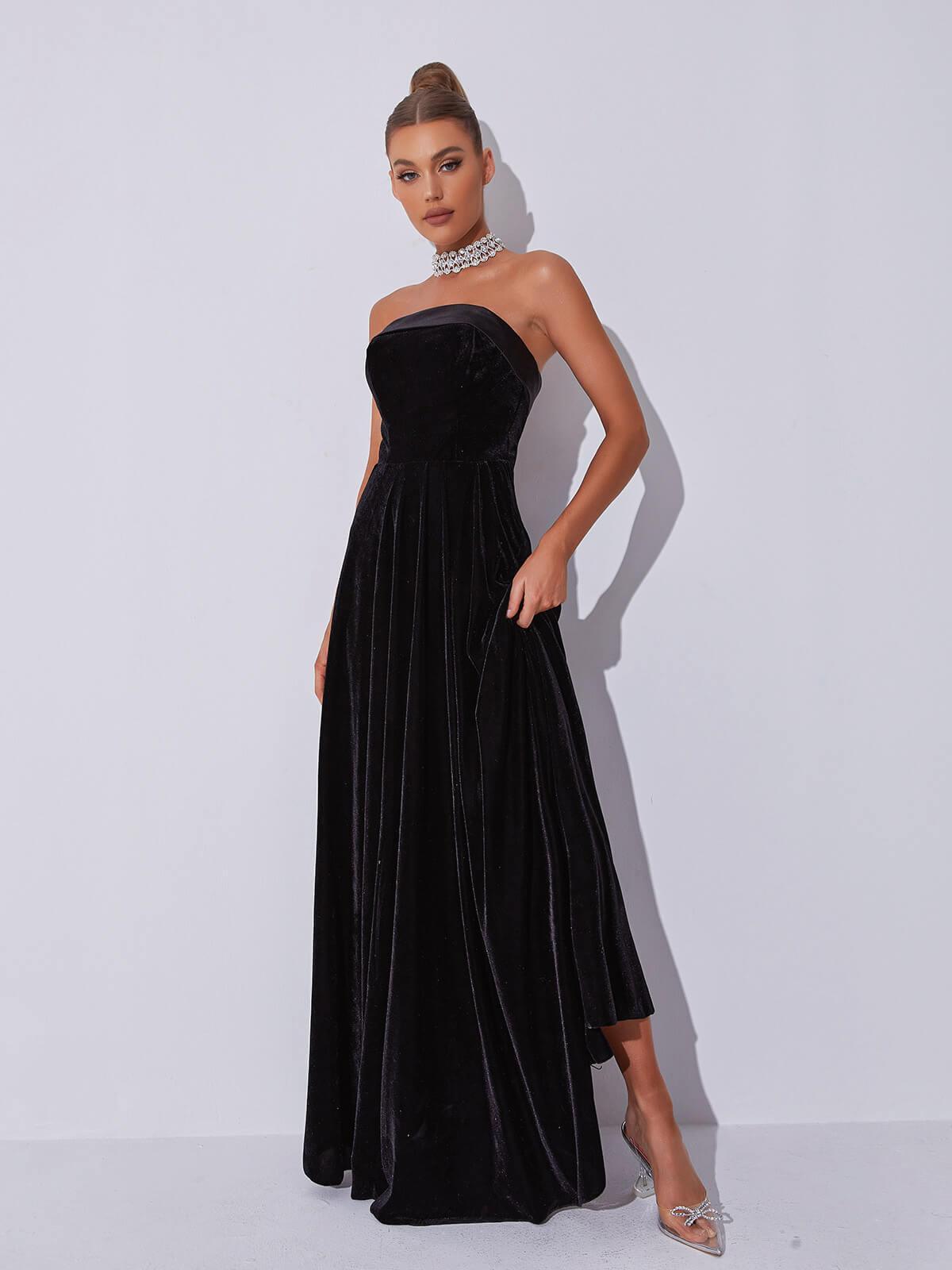 Colleen Velvet Strapless Maxi Dress in Black-Mix MIx Style