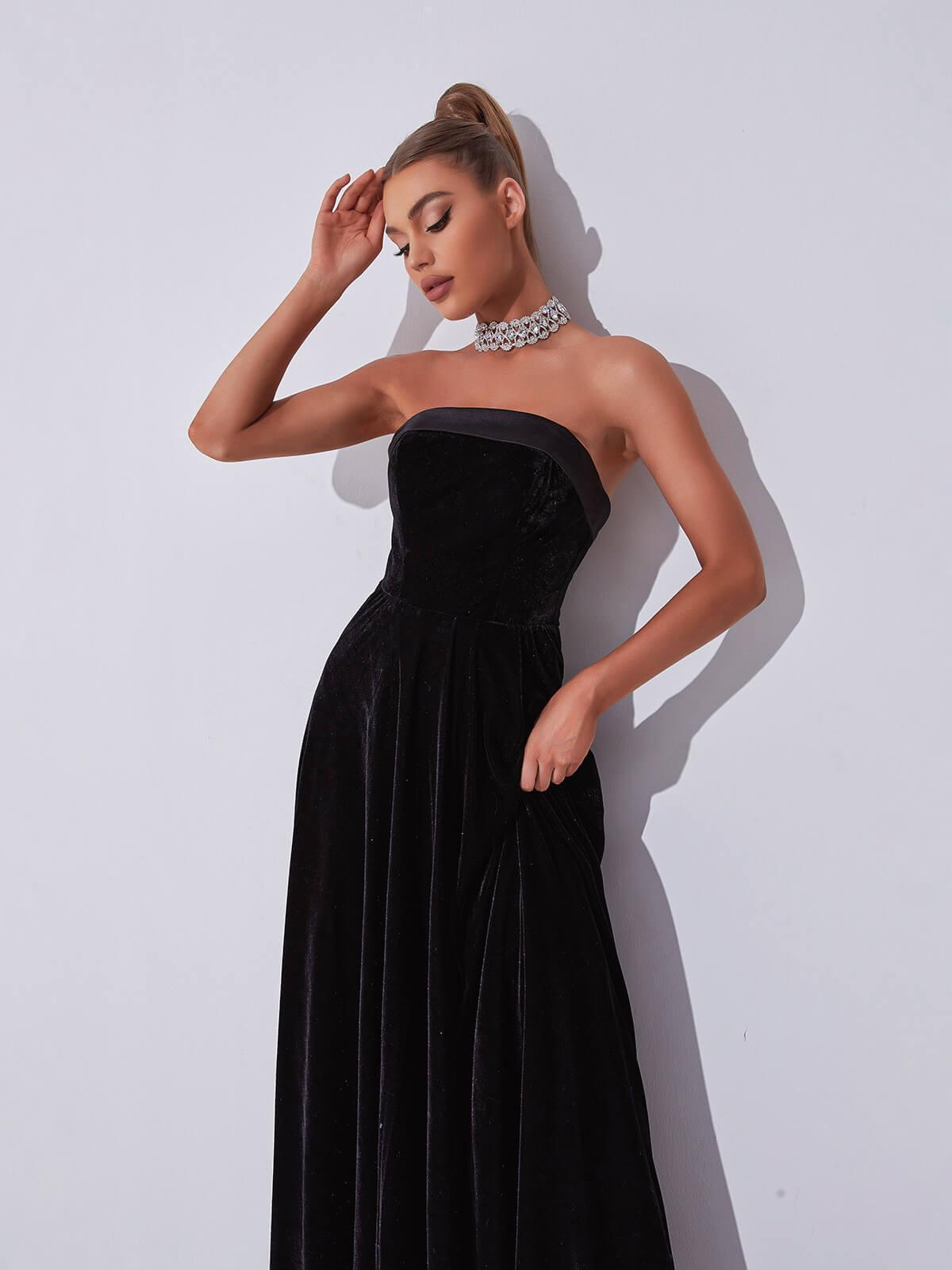 Colleen Velvet Strapless Maxi Dress in Black-Mix MIx Style
