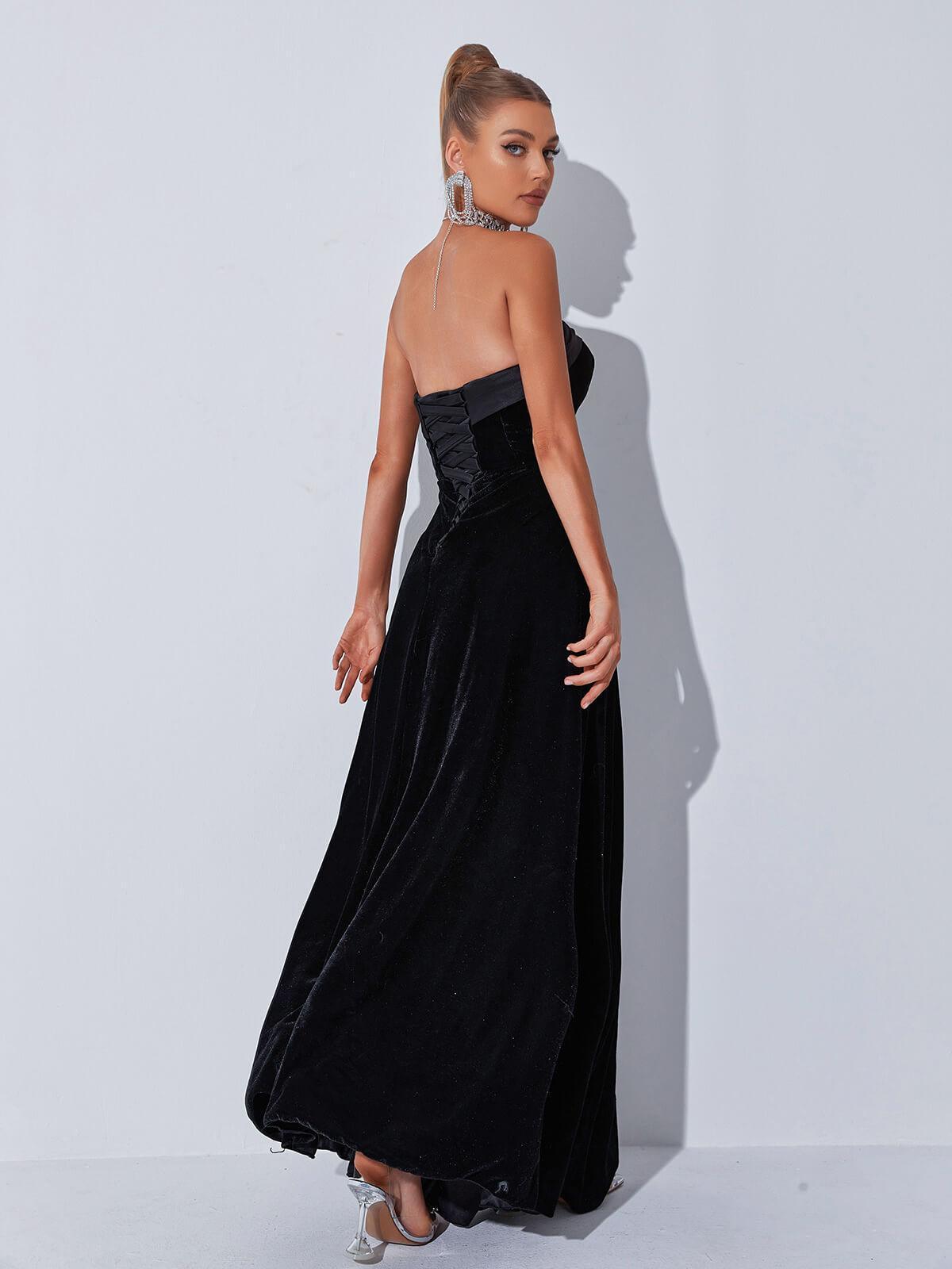 Colleen Velvet Strapless Maxi Dress in Black-Mix MIx Style