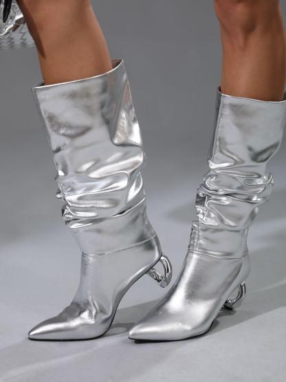 Courtney Leather Boots In Silver-Mix MIx Style
