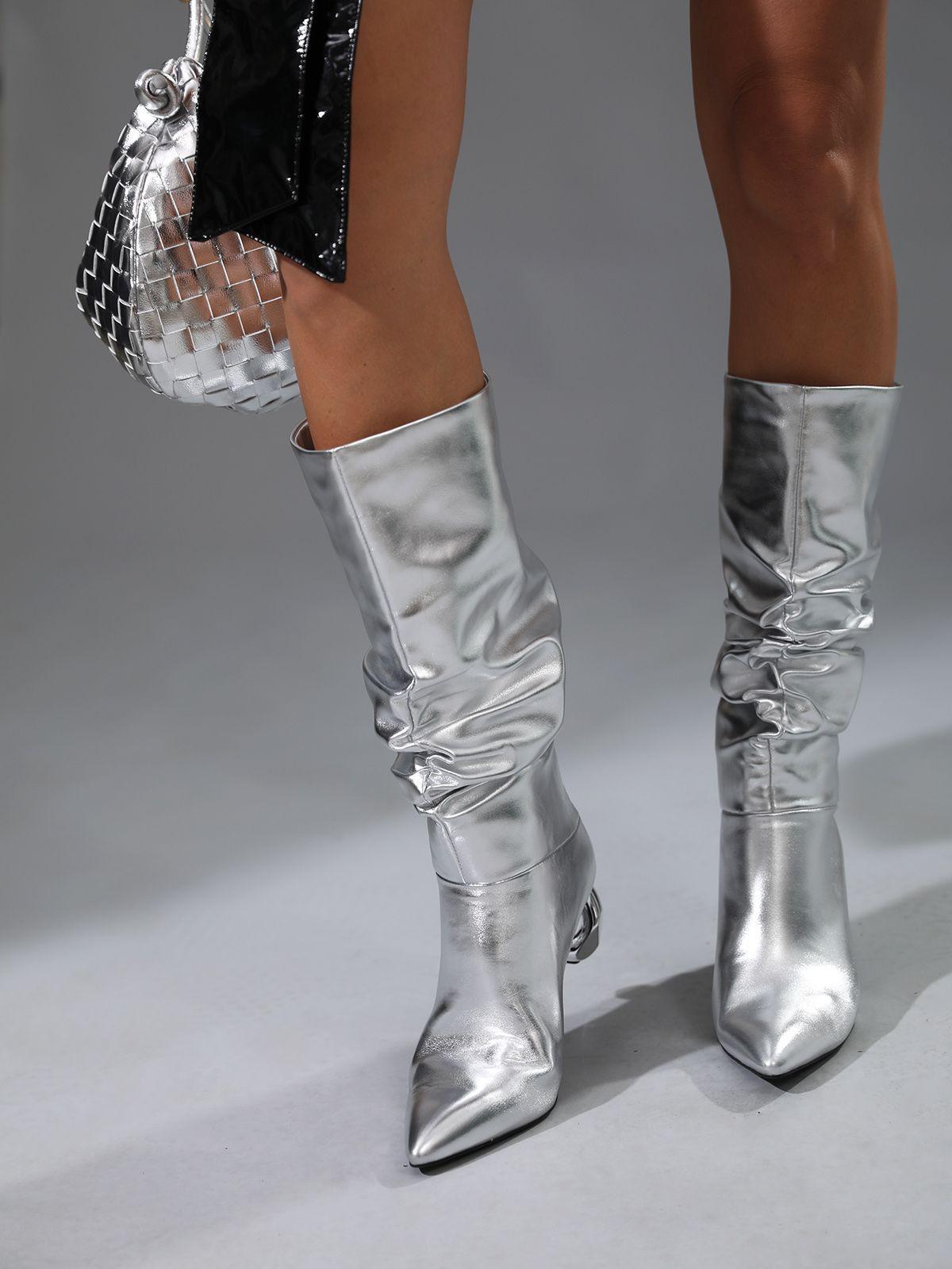 Courtney Leather Boots In Silver-Mix MIx Style