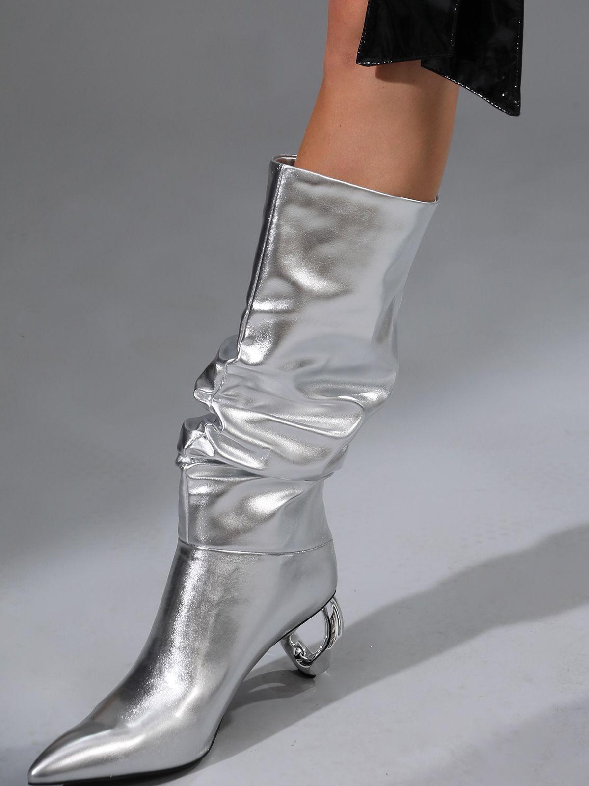 Courtney Leather Boots In Silver-Mix MIx Style