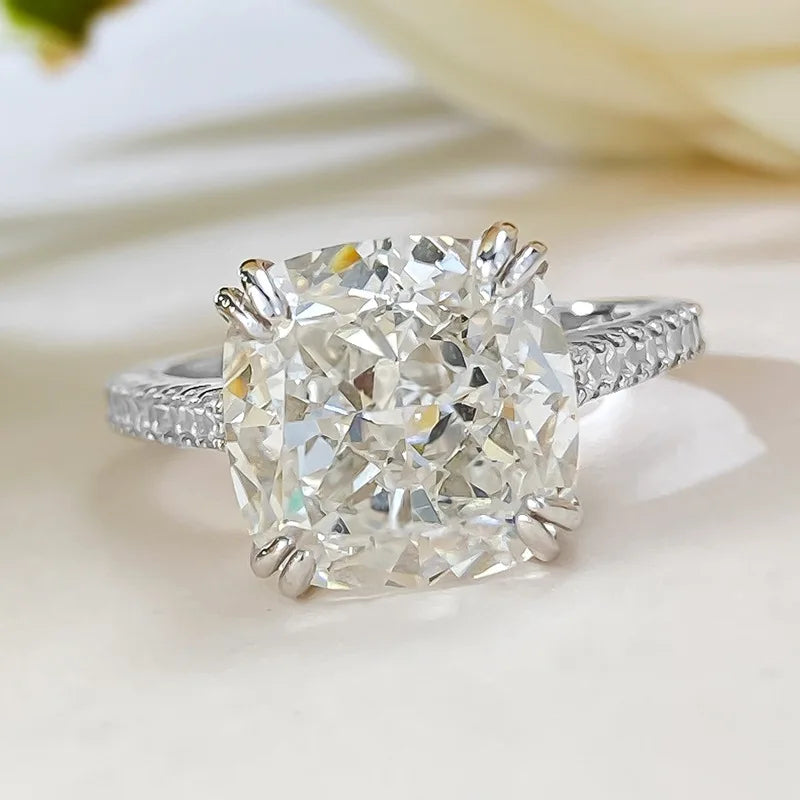 Cushion Cut 10mm Moissanite Diamond Ring 100% Real 925 Sterling Silver Party Wedding Band Rings for Women Men Engagement Jewelry-Mix MIx Style