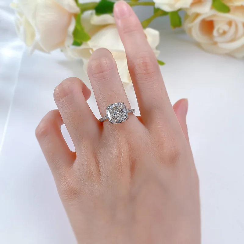 Cushion Cut 10mm Moissanite Diamond Ring 100% Real 925 Sterling Silver Party Wedding Band Rings for Women Men Engagement Jewelry-Mix MIx Style