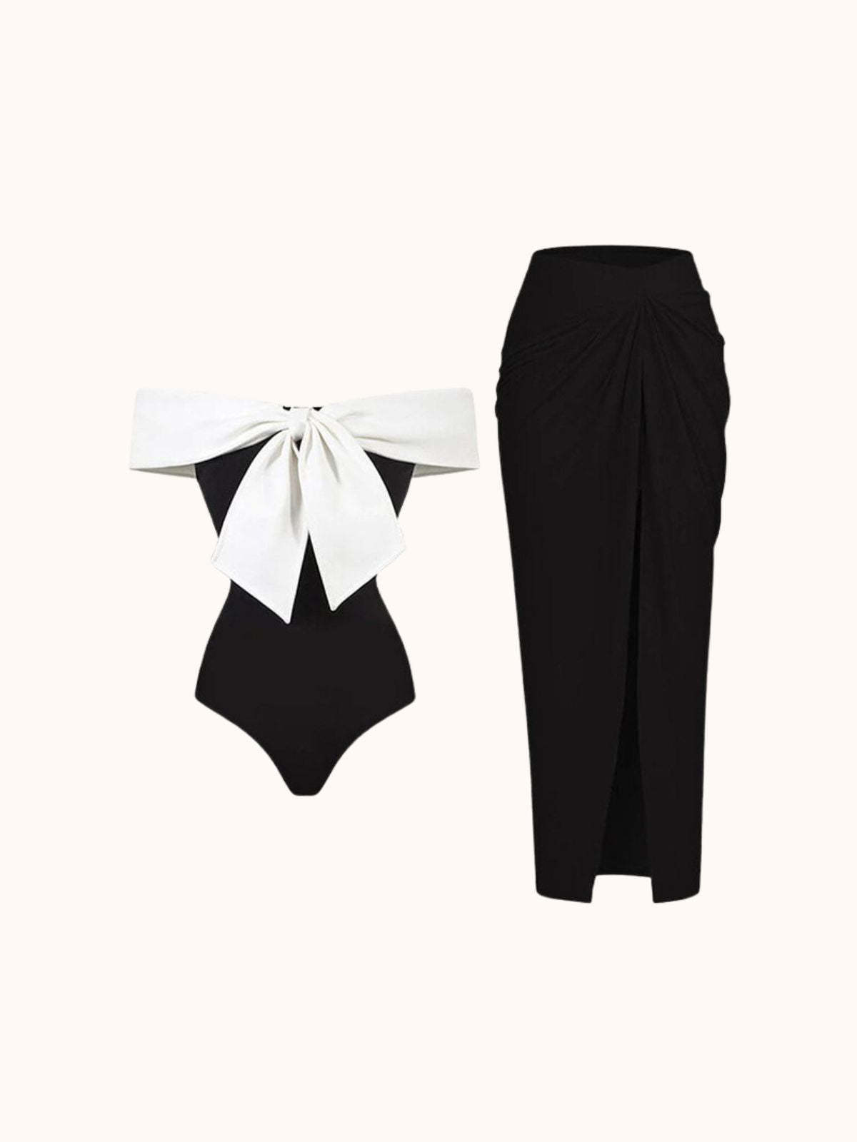 Black & White Bow Off Shoulder Swimwear Two Piece Set | Mix Mix Style-Mix MIx Style