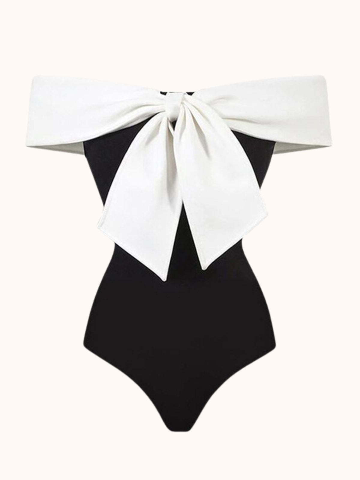 Black & White Bow Off Shoulder Swimwear Two Piece Set | Mix Mix Style-Mix MIx Style