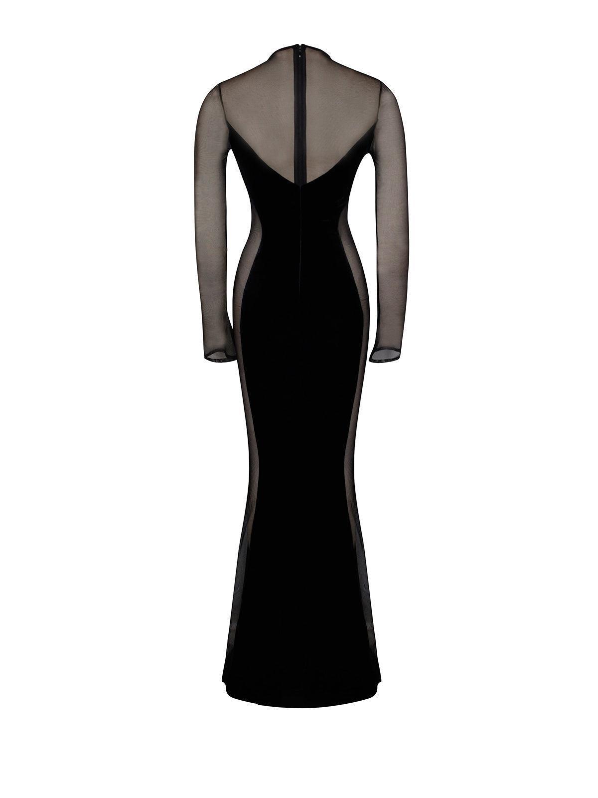 Dana Long Sleeve Mesh Maxi Dress In Black-Mix MIx Style