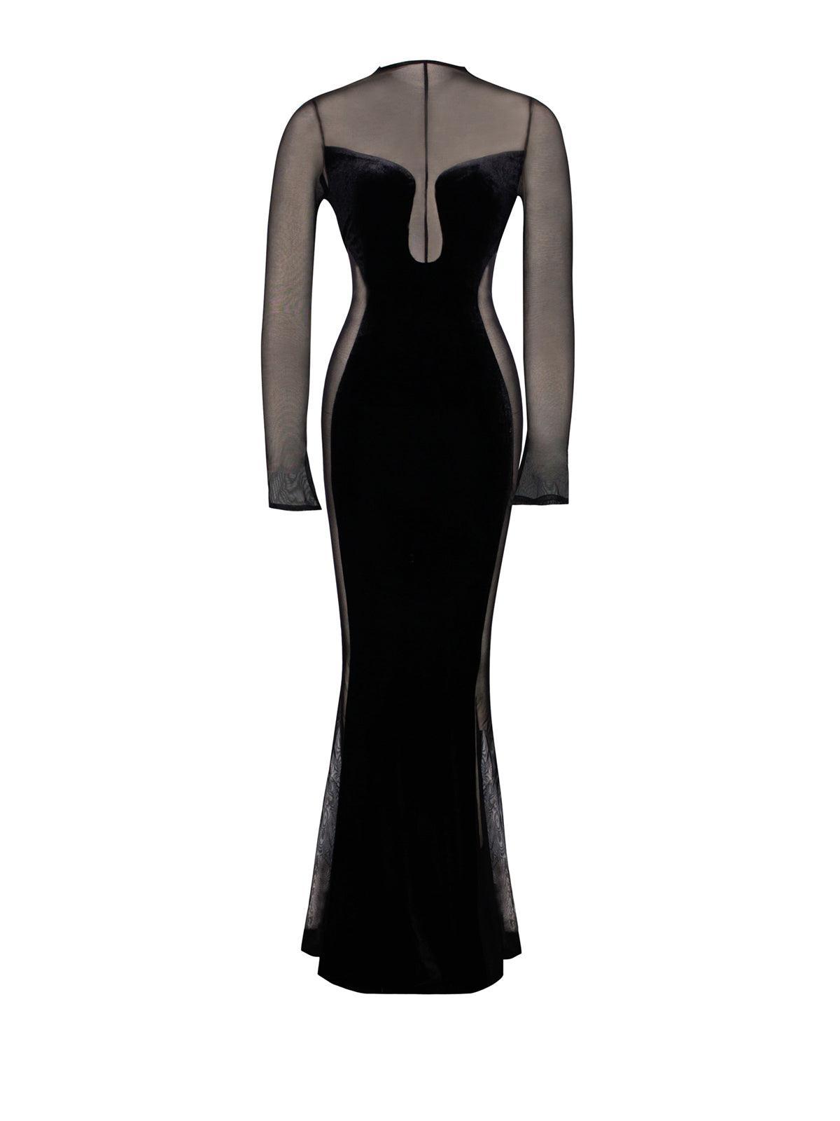 Dana Long Sleeve Mesh Maxi Dress In Black-Mix MIx Style