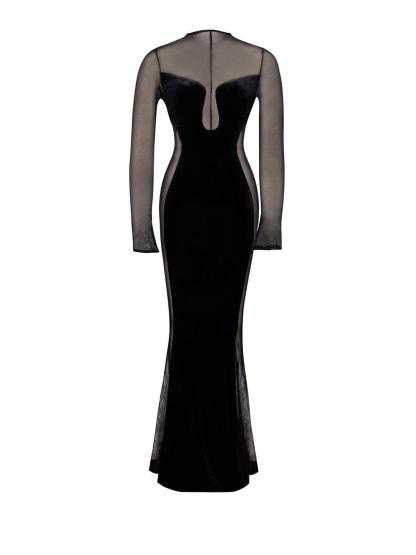 Dana Long Sleeve Mesh Maxi Dress In Black-Mix MIx Style