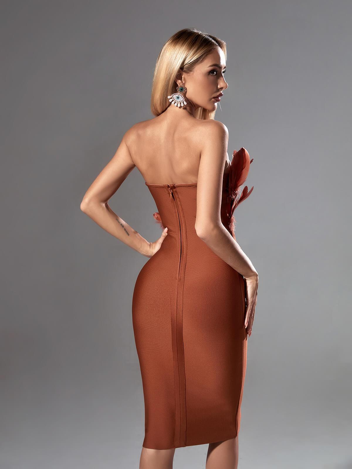 Darby Strapless Feather Bandage Dress In Brown-Mix MIx Style