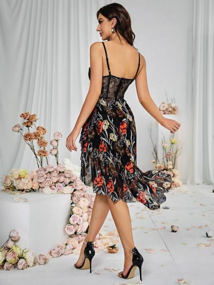 Deborah Mesh Floral Midi Dress-Mix MIx Style