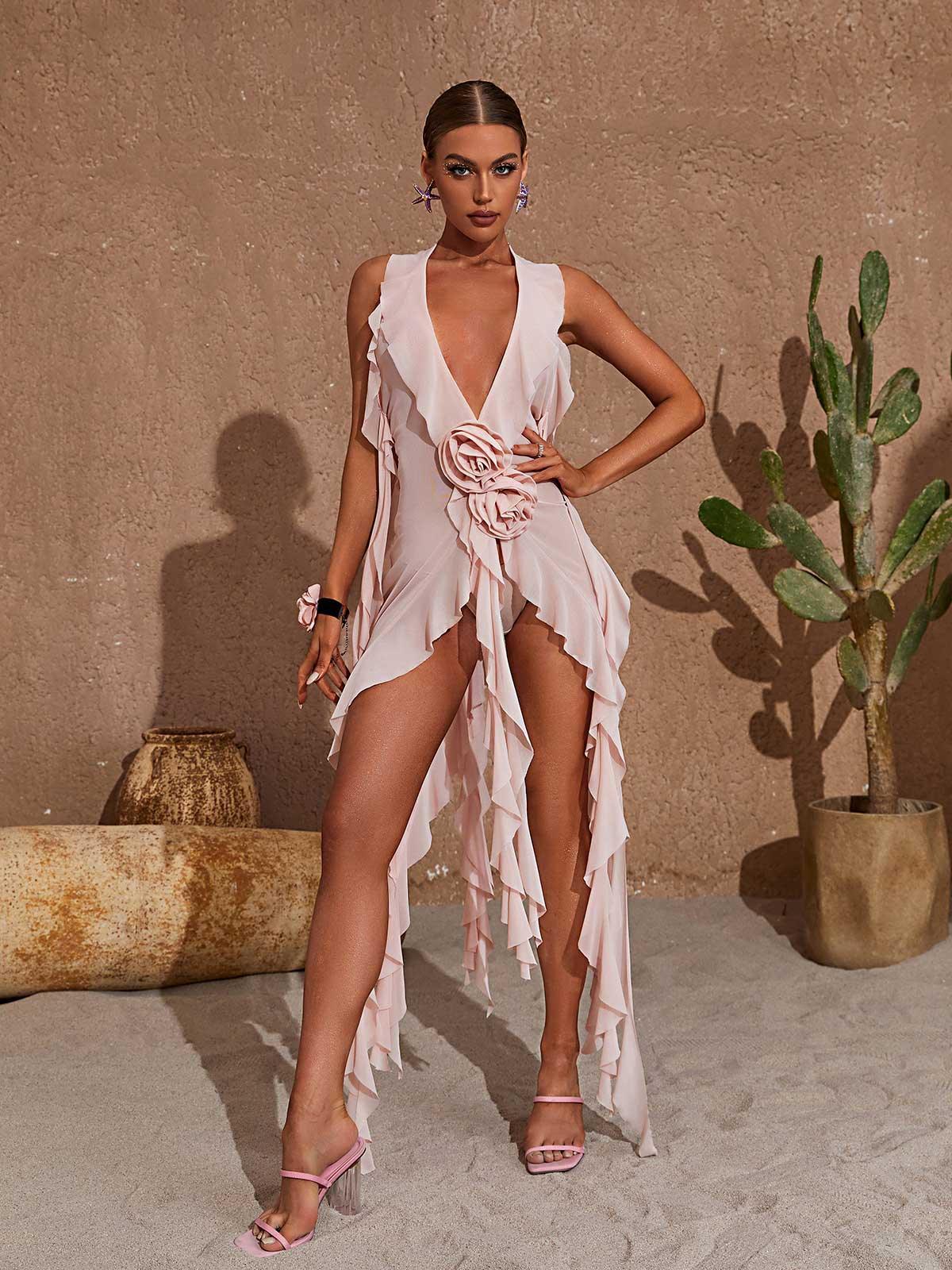 Plunge Mesh Top In Pink | Mix Mix Style [Hot Seller]-Mix MIx Style