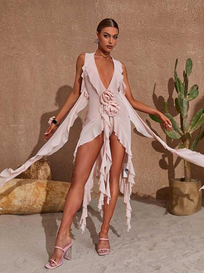 Plunge Mesh Top In Pink | Mix Mix Style [Hot Seller]-Mix MIx Style