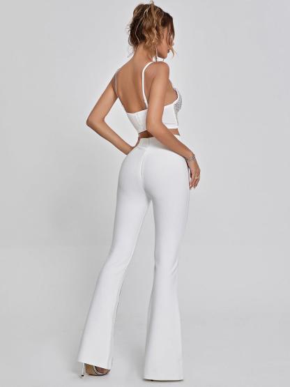 Della Mesh Diamond Bandage Pants In White-Mix MIx Style