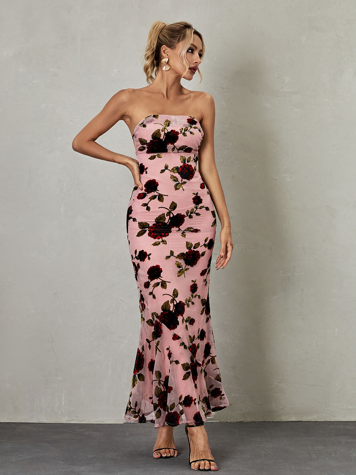 Demeter Mesh Rose Backless Maxi Dress-Mix MIx Style