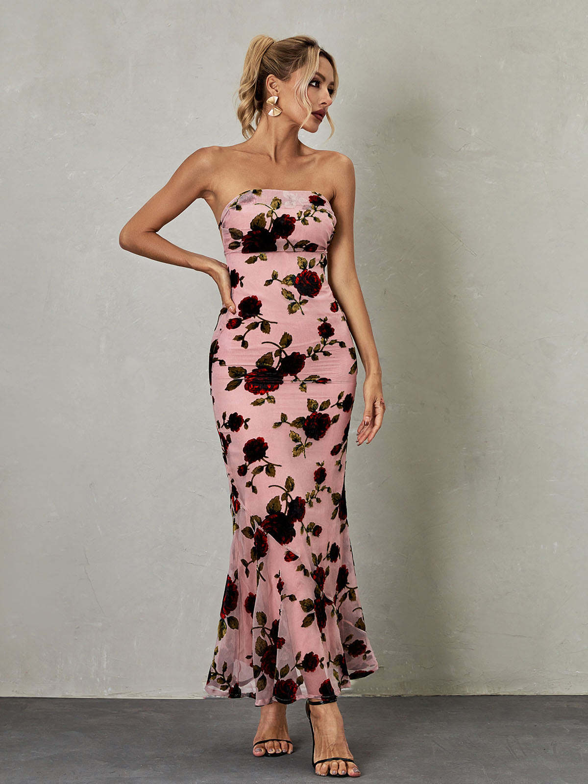 Demeter Mesh Rose Backless Maxi Dress-Mix MIx Style