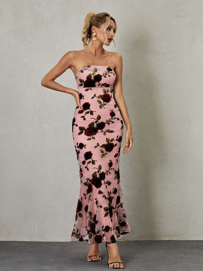 Demeter Mesh Rose Backless Maxi Dress-Mix MIx Style