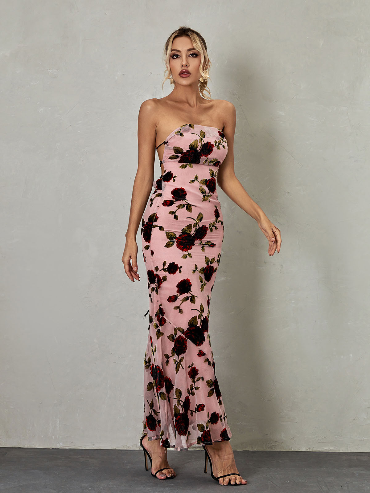 Demeter Mesh Rose Backless Maxi Dress-Mix MIx Style