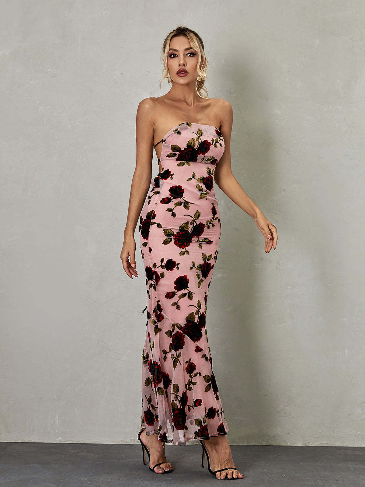 Demeter Mesh Rose Backless Maxi Dress-Mix MIx Style