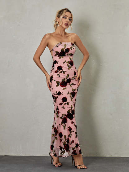 Demeter Mesh Rose Backless Maxi Dress-Mix MIx Style