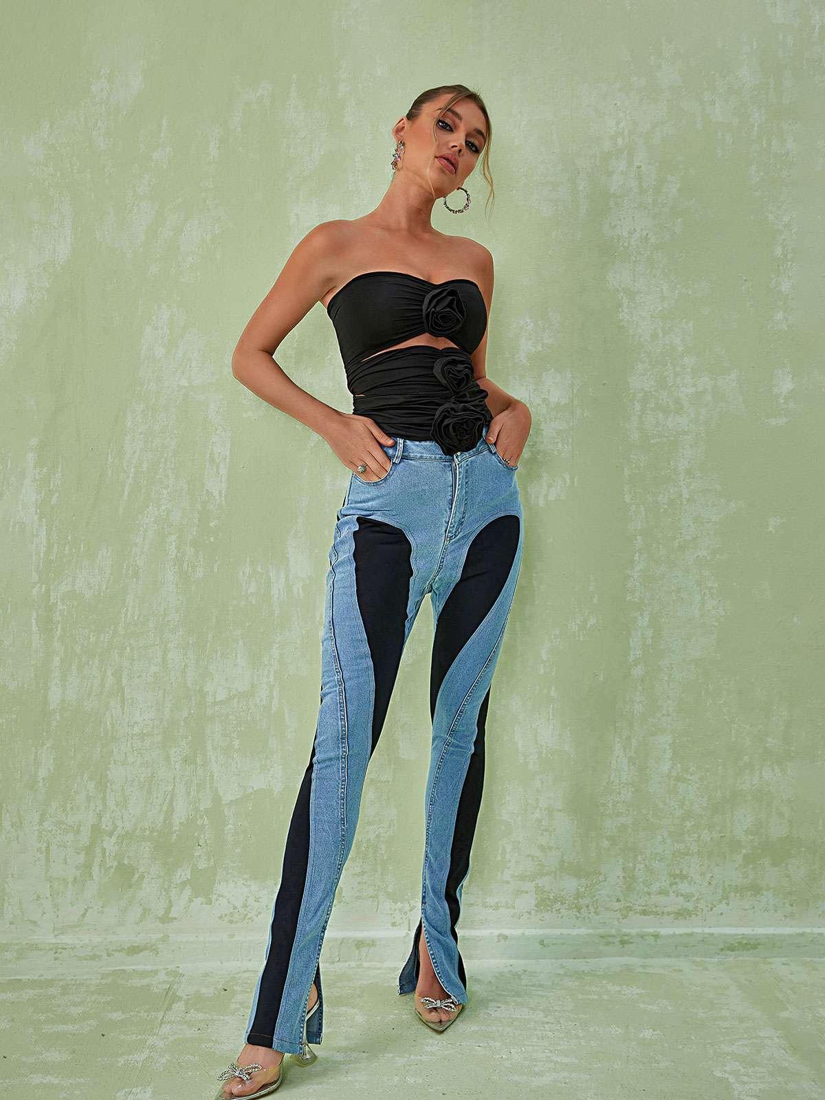 Demetria Flower Cutout Top In Black-Mix MIx Style