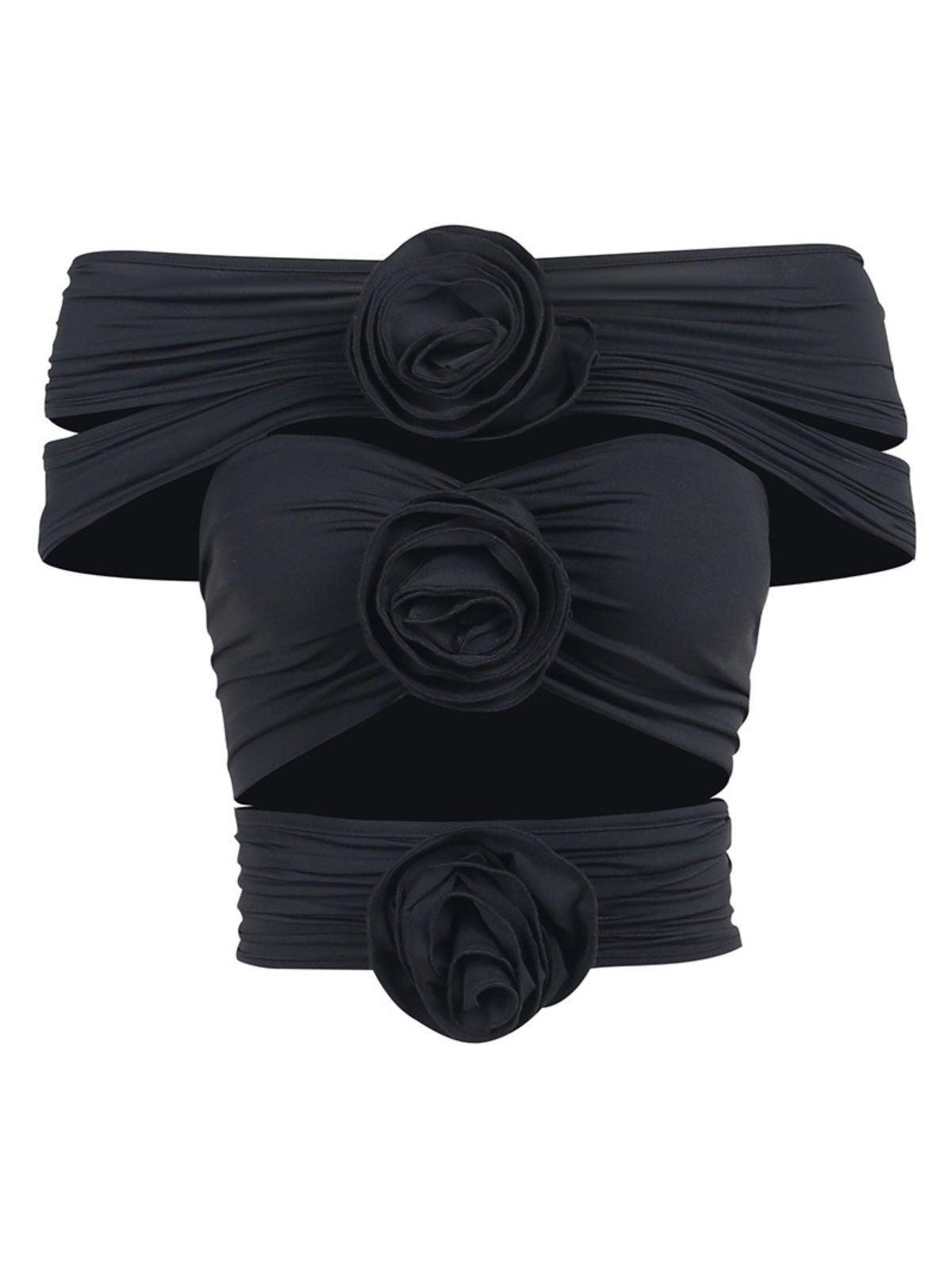 Demetria Flower Cutout Top In Black-Mix MIx Style