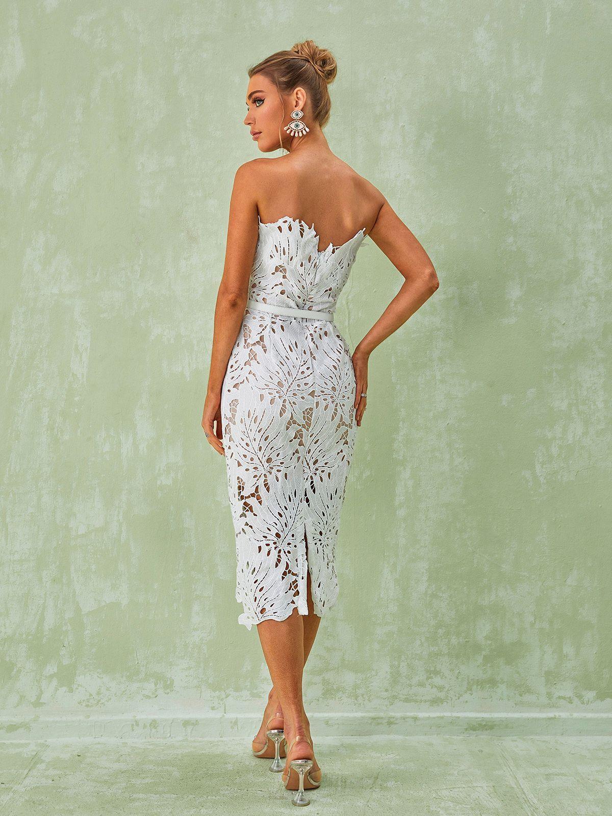 Strapless White Lace Midi Dress | Mix Mix Style [Hot Seller]-Mix MIx Style