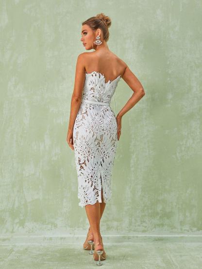 Strapless White Lace Midi Dress | Mix Mix Style [Hot Seller]-Mix MIx Style