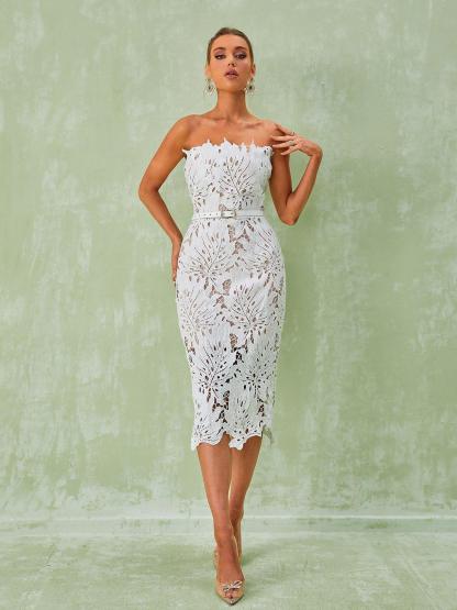 Strapless White Lace Midi Dress | Mix Mix Style [Hot Seller]-Mix MIx Style
