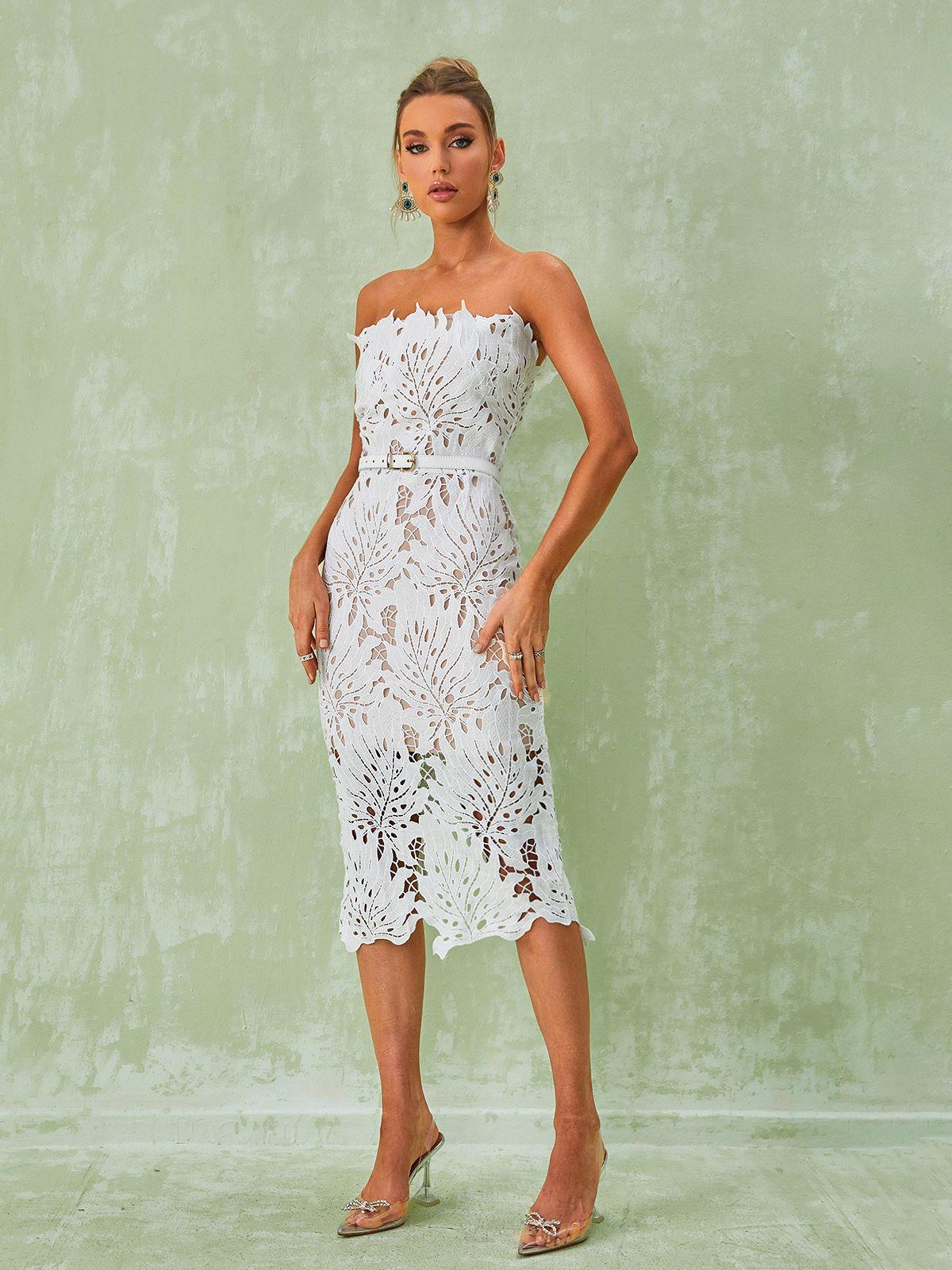 Strapless White Lace Midi Dress | Mix Mix Style [Hot Seller]-Mix MIx Style